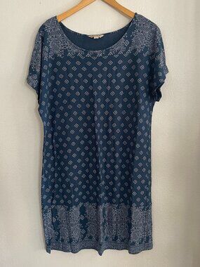 Lucky Brand Women’s XL Blue Geometric Printed T-Shirt Shift Dress Boho